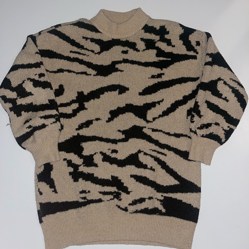 Beige and Black Crewneck Sweater